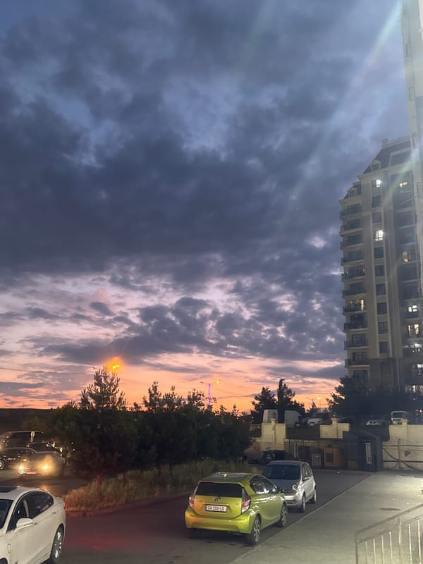 Tbilisi neighborhood at dusk, streets and downtime