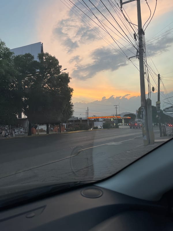 Sunset street scene documented in Cholula, Mexico