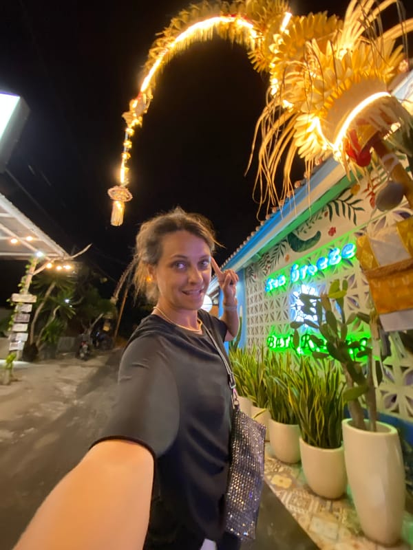 Nighttime at a eclectic beach bar in Nusa Penida