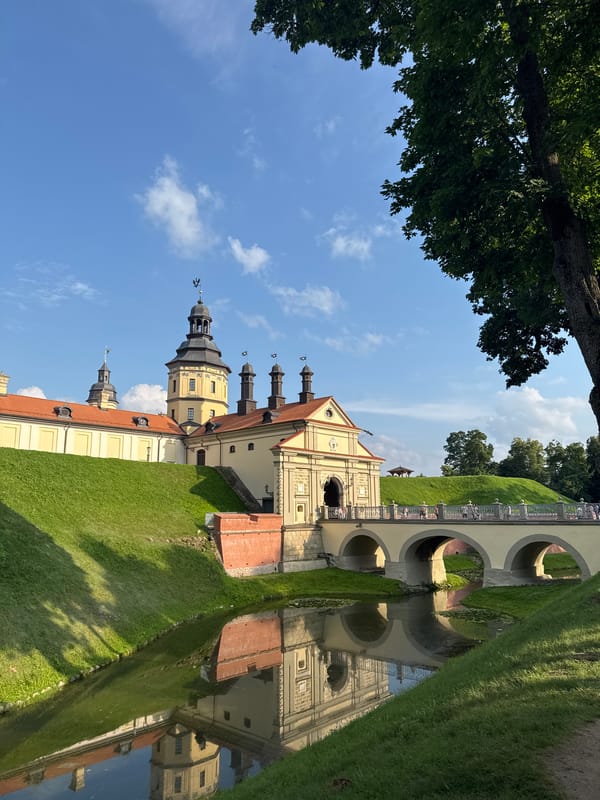 Sunny afternoon at Nesvizh Castle, inside and out
