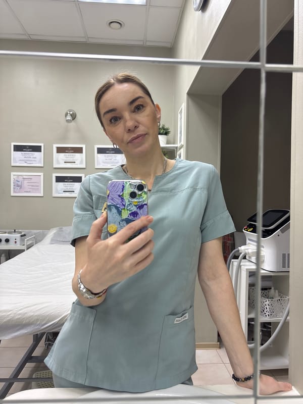 Medical worker Anna documents shift with selfies at facility