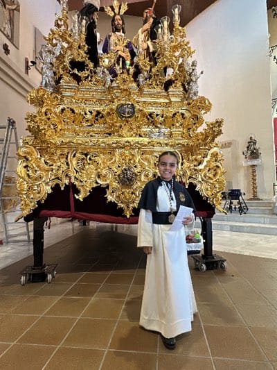 Holy Week preparations at Jerez church with children in Nazarene robes