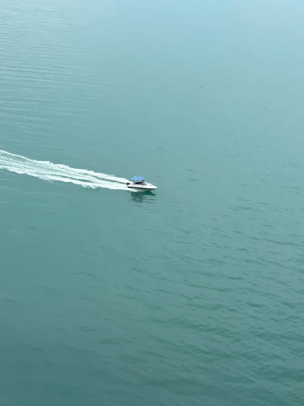 Coastal restaurant morning with boat views in Abkhazia