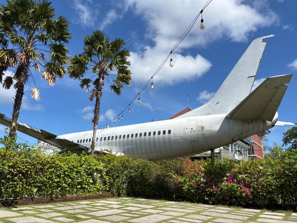 Repurposed airplane attraction documented in Kuta, Indonesia
