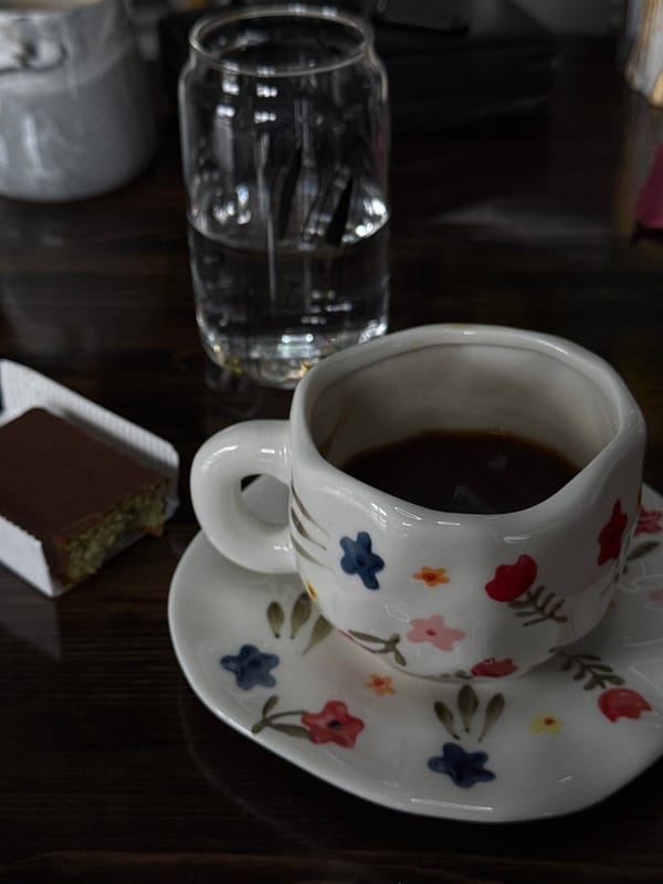 Coffee and cake moment captured in Krasnodar cafe