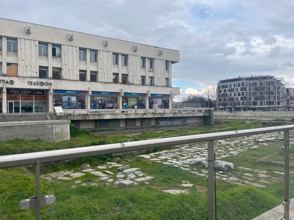 Urban scenes documented across Plovdiv including Roman ruins, construction
