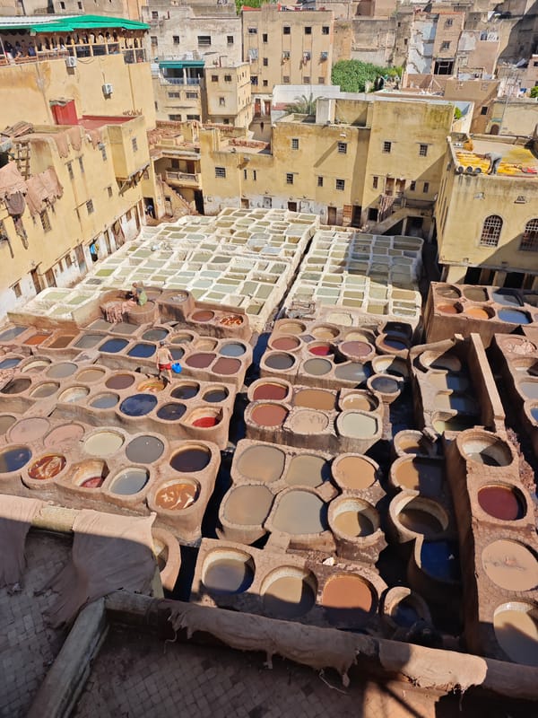 Traditional leather workers operate historic Chouara tanneries in Fez