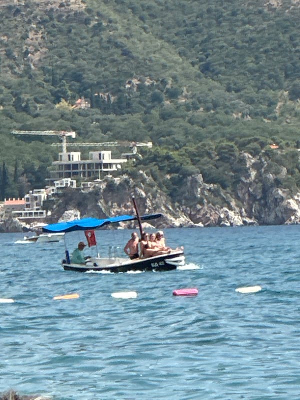 Busy summer day on the water in Boreti, Montenegro