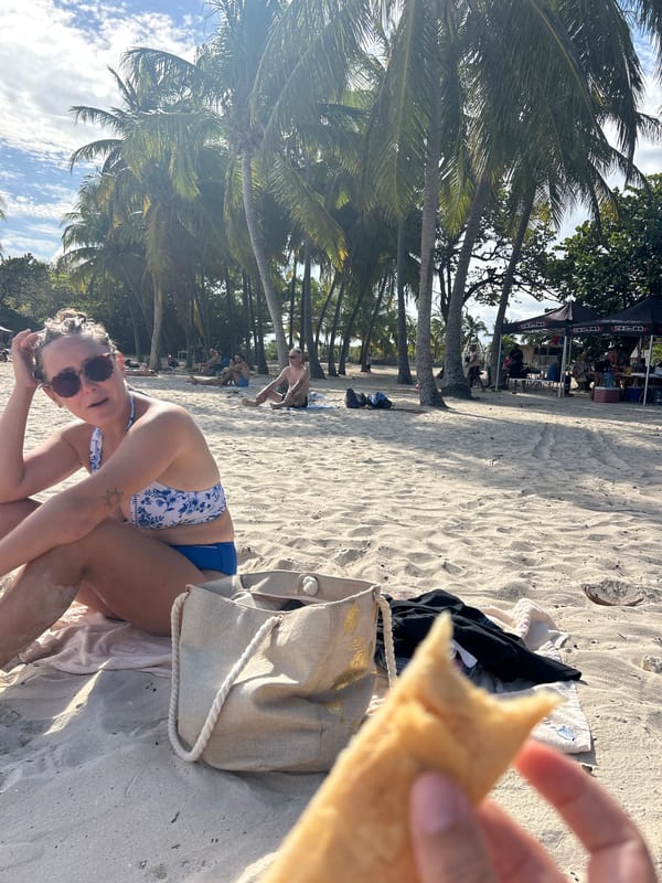 Woman enjoys beach time in Sainte-Anne, France