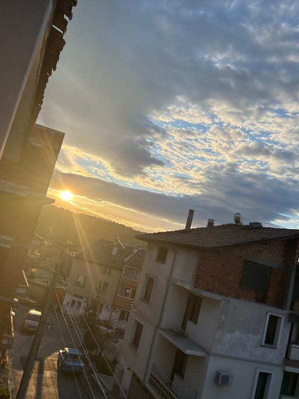 Sunset photographed from rooftop in Sandanski, Bulgaria