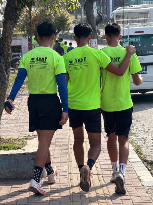 Morning fitness training and farming activity observed in Pokhara