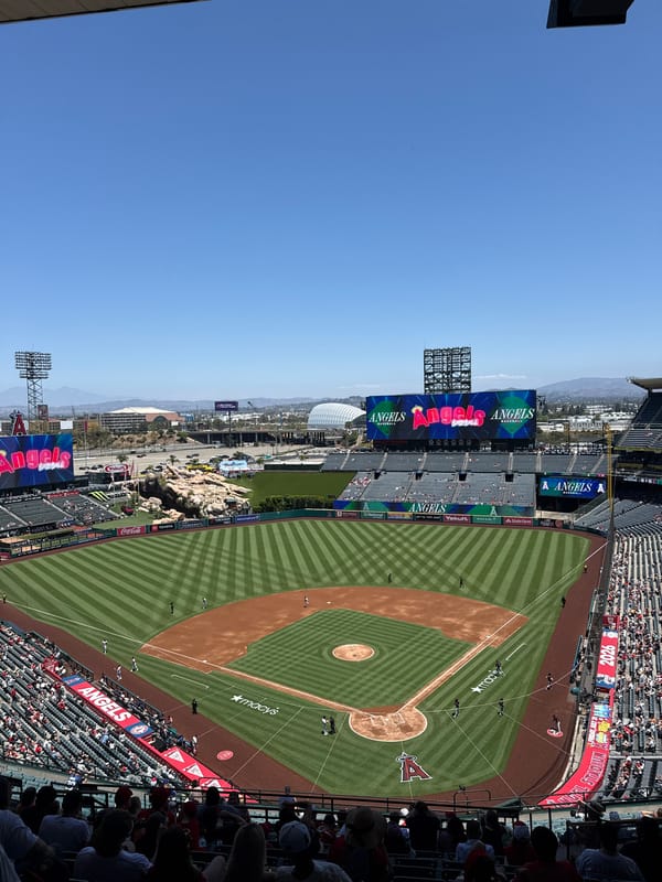 Angel Stadium game, full house under clear skies