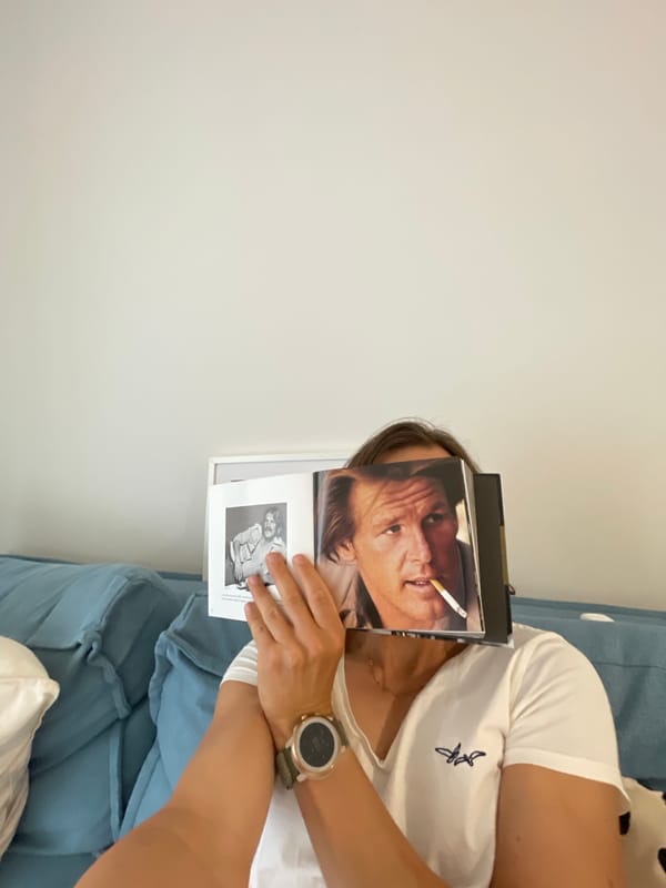 Person browses photography book with pop culture images