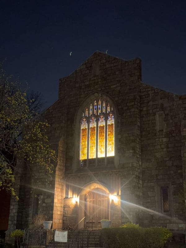 Late night church lighting and bathroom selfie captured in NYC