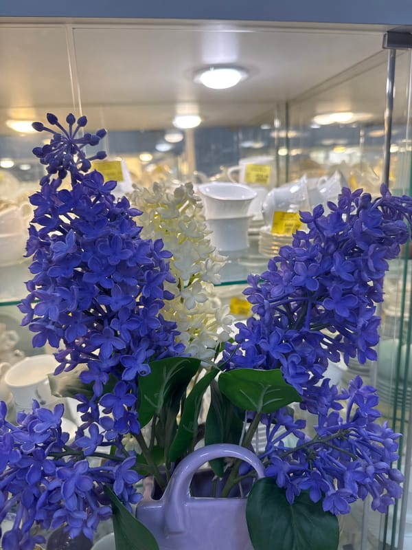 Woman shops for artificial flowers in Klin home goods store