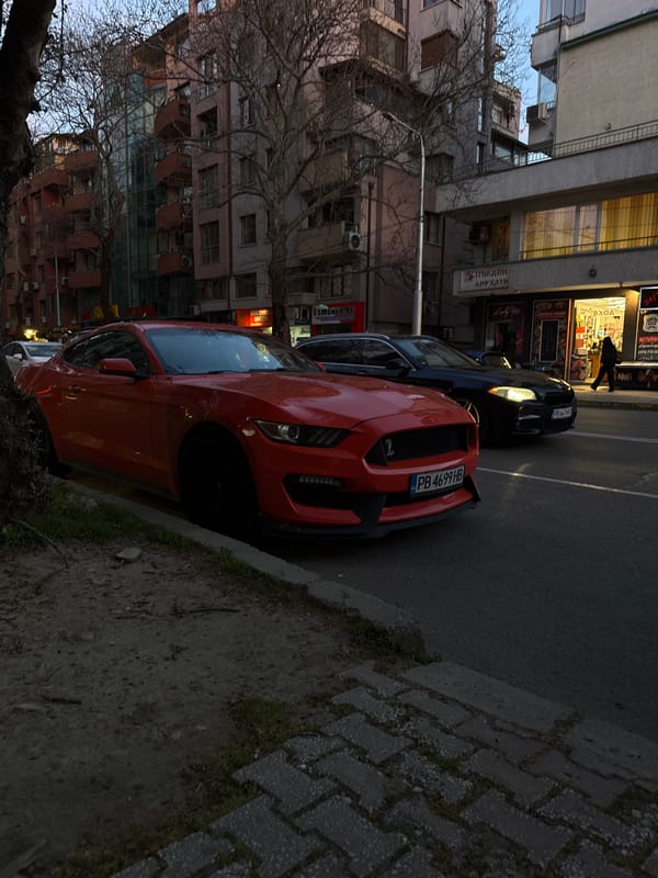 Man takes playful selfie on crosswalk in Plovdiv, Bulgaria