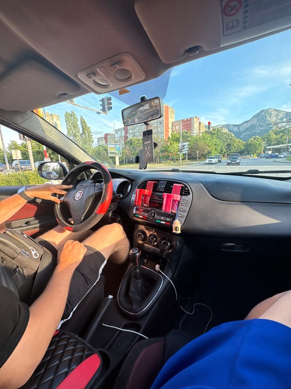 Car journey documented through Vratsa, Bulgaria in brief photo sequence