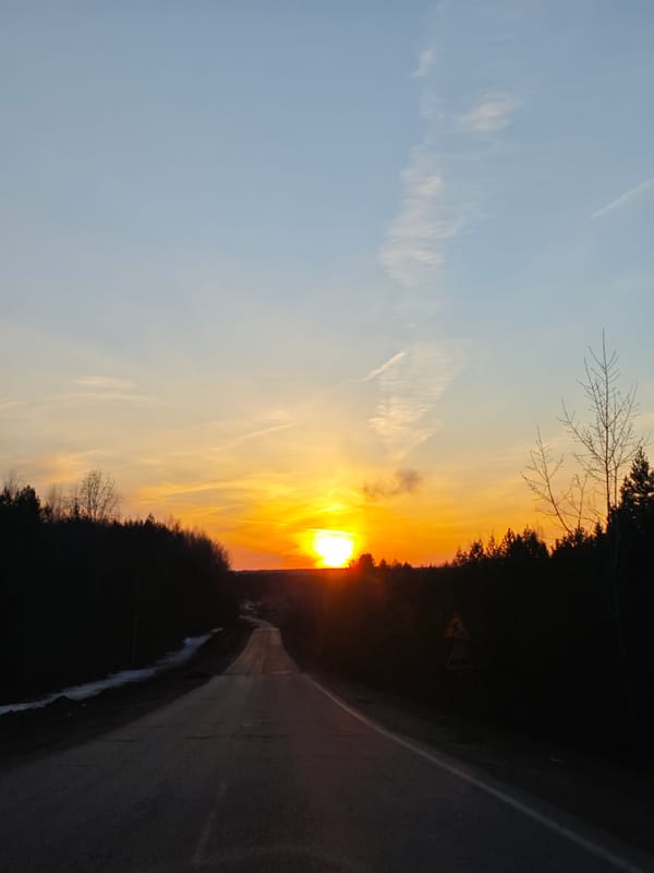 Sunset captured on outskirts road in Markovo, Russia