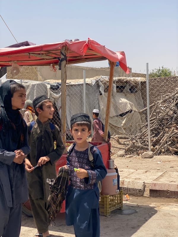 Everyday street life in Kandahar on a clear morning