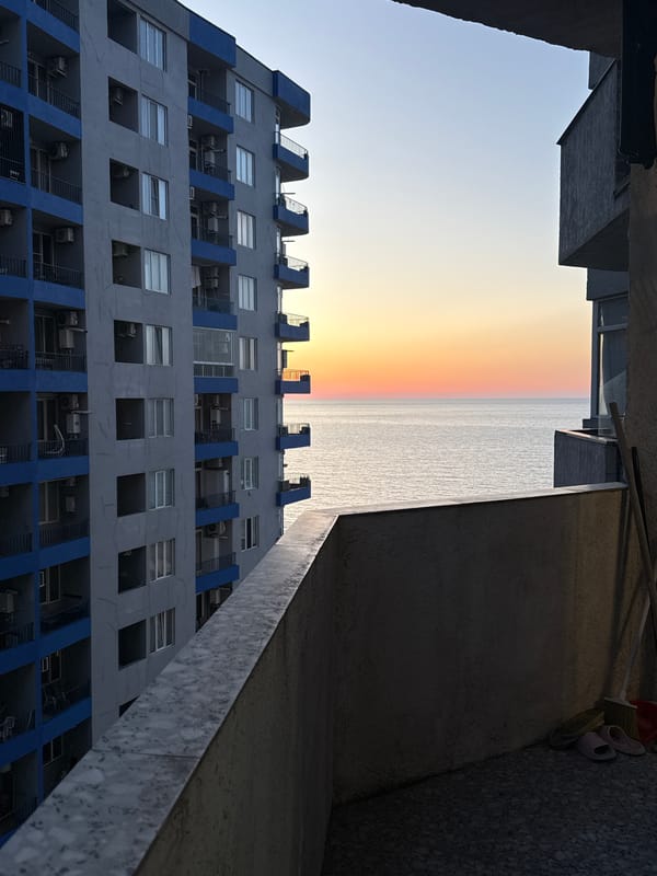 Sunset views captured of coastal building in Batumi, Georgia