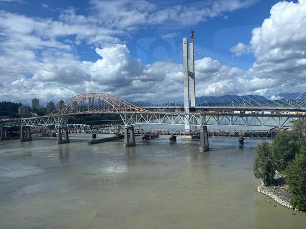 Fraser River bridges documented in Surrey construction panorama