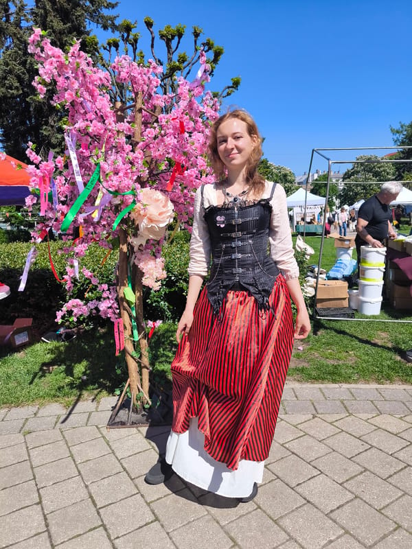 Costumed women spotted in downtown Riga morning gathering