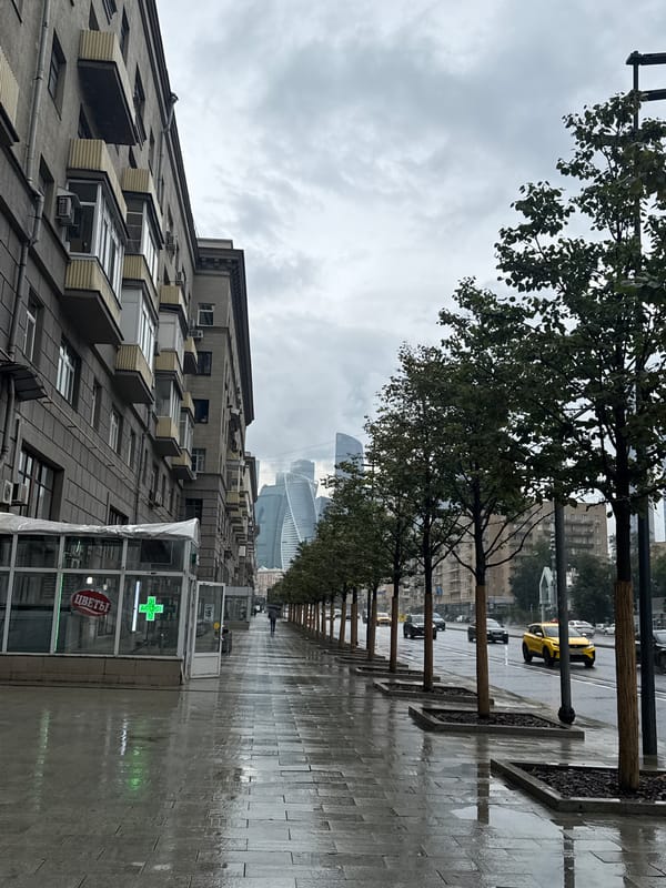 Rainy morning stroll through wet Moscow streets