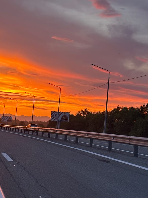 Sunset drive through Yelizovo, sky ablaze with color