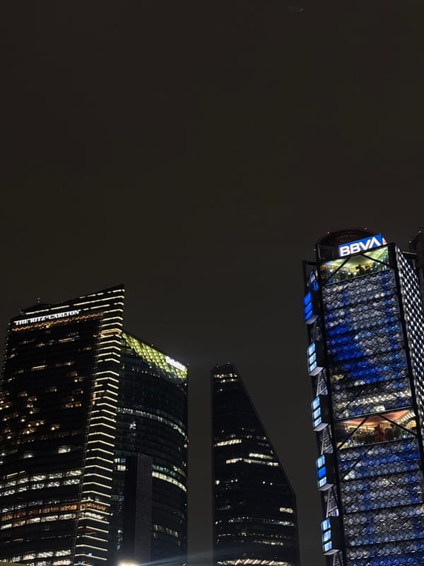 Mexico City skyscrapers illuminated in nighttime photography session