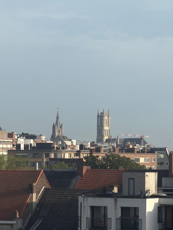 Early morning cityscape views captured from elevated position in Ghent