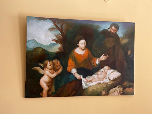 Classical Nativity painting reproduction observed in Gotse Delchev