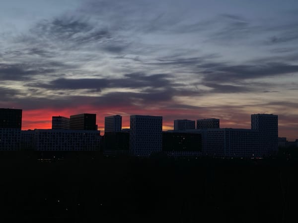 Moscow cityscape captured at dusk with dramatic sky