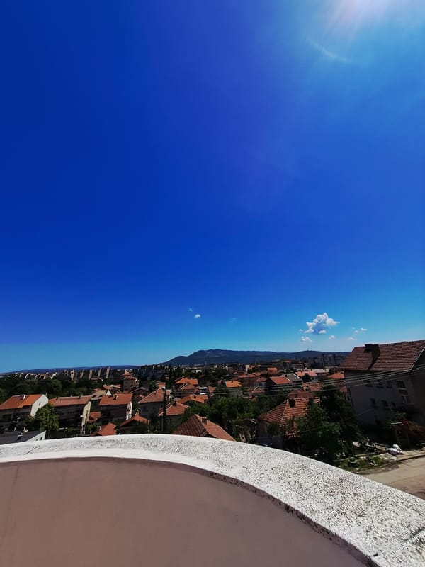 Morning view captured of residential Vratsa, Bulgaria from elevated position