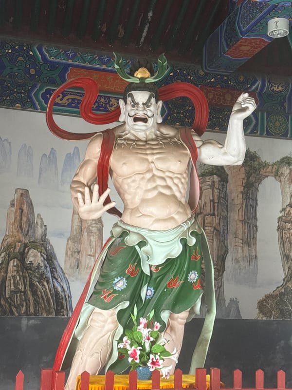Foggy dawn temple visit documented in Yongding District, China