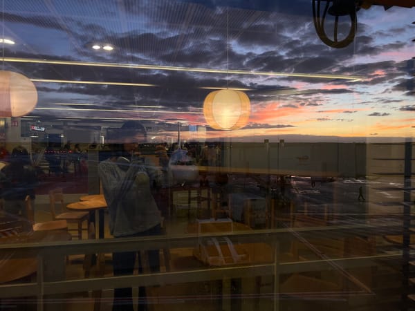 Airport terminal reflections captured during sunset in France