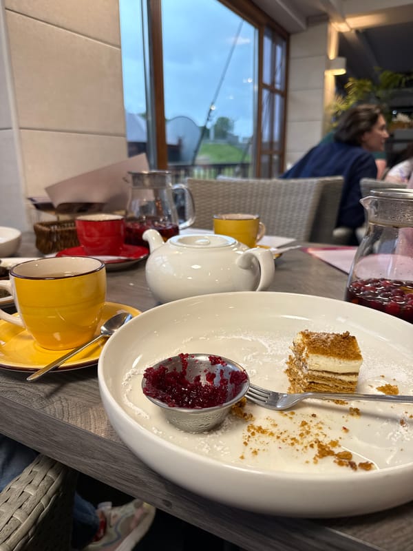 Evening dining and socializing at a Veliky Novgorod restaurant
