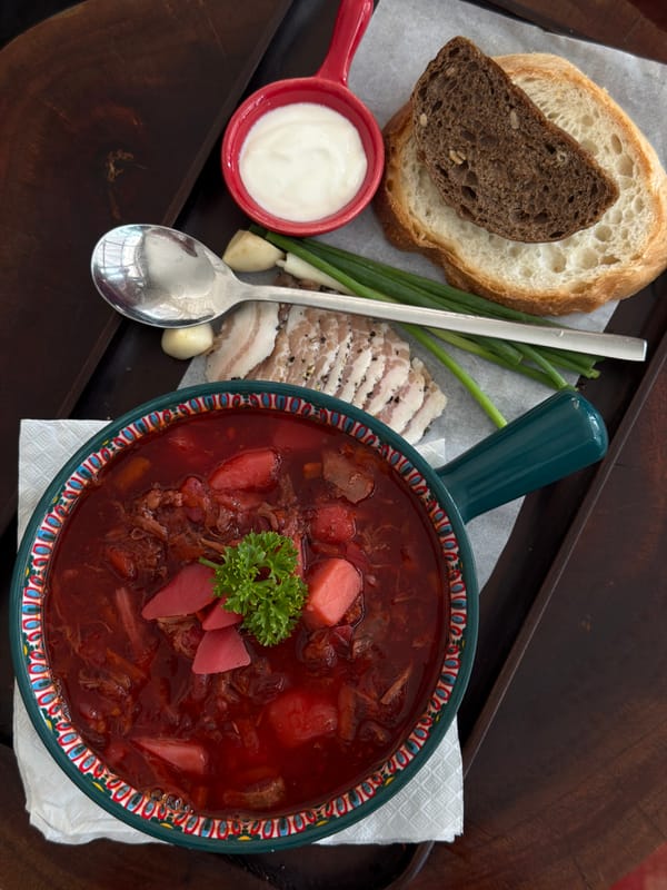 Borscht soup served in Đà Nẵng dining establishment