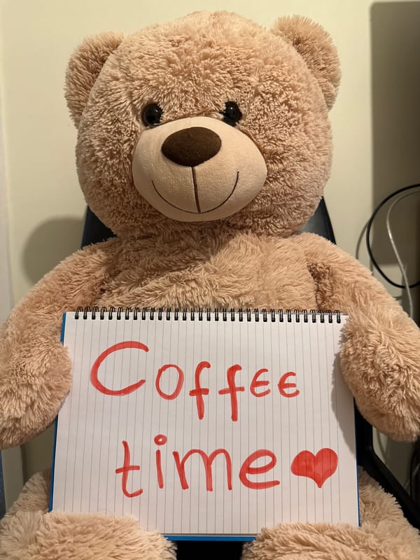 Teddy bear holds coffee-themed notebook in Leicester