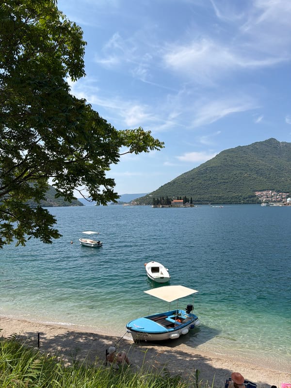 Morning beach activities documented in Perast, Montenegro's Bay of Kotor
