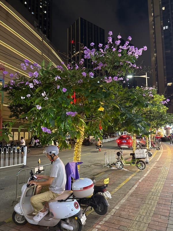 Nighttime commercial district activity captured in Haizhu District