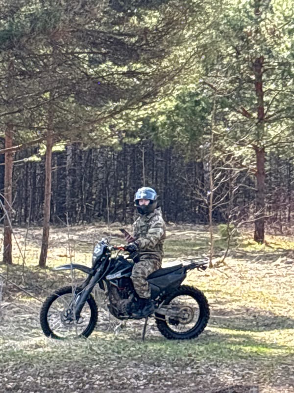 Morning scenes: dirt biker, chickens documented in Noviy, Russia