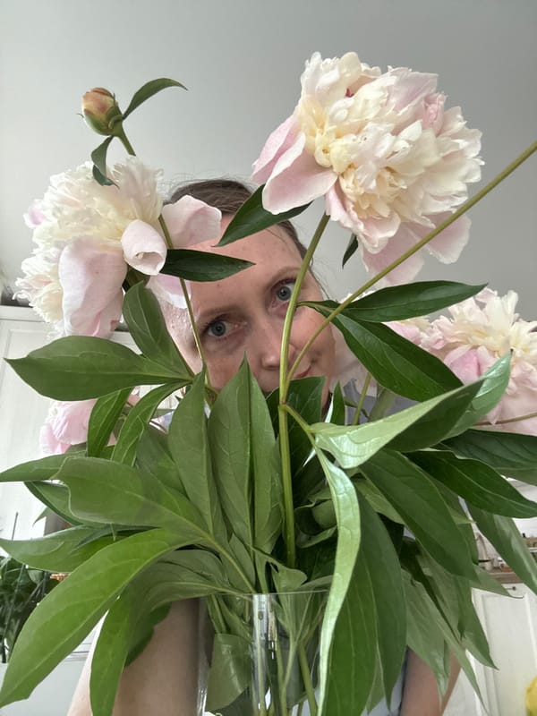 Sunday morning with peonies and strawberries in Chaikovsky