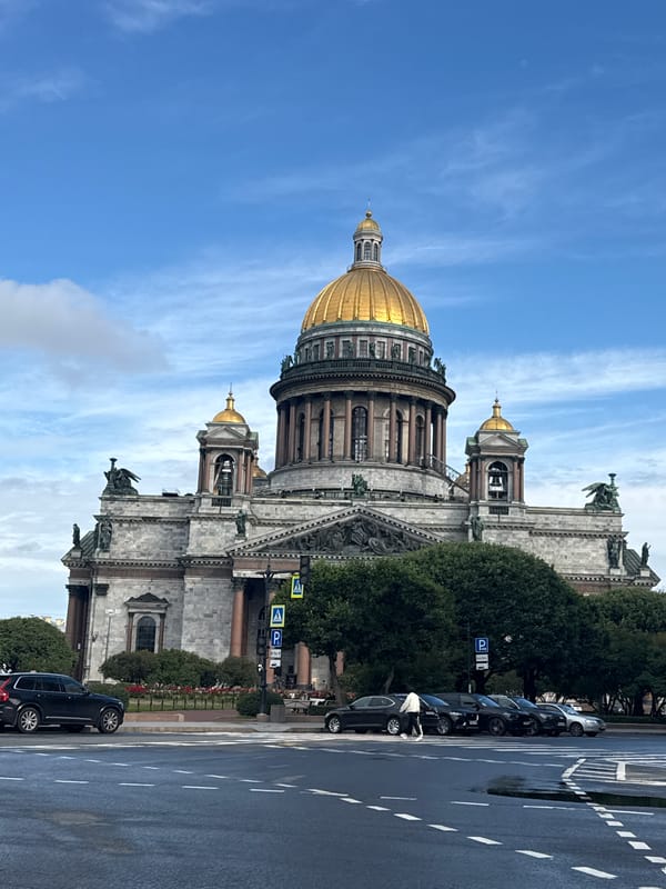 Saint Isaac's Cathedral under a partly cloudy Saint Petersburg sky