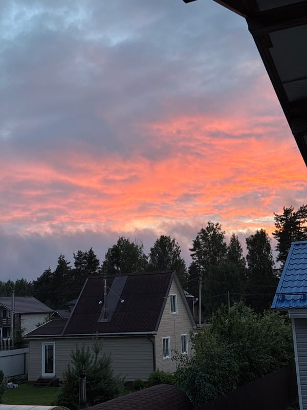 Sunset evening at a Russian dacha, indoors and out