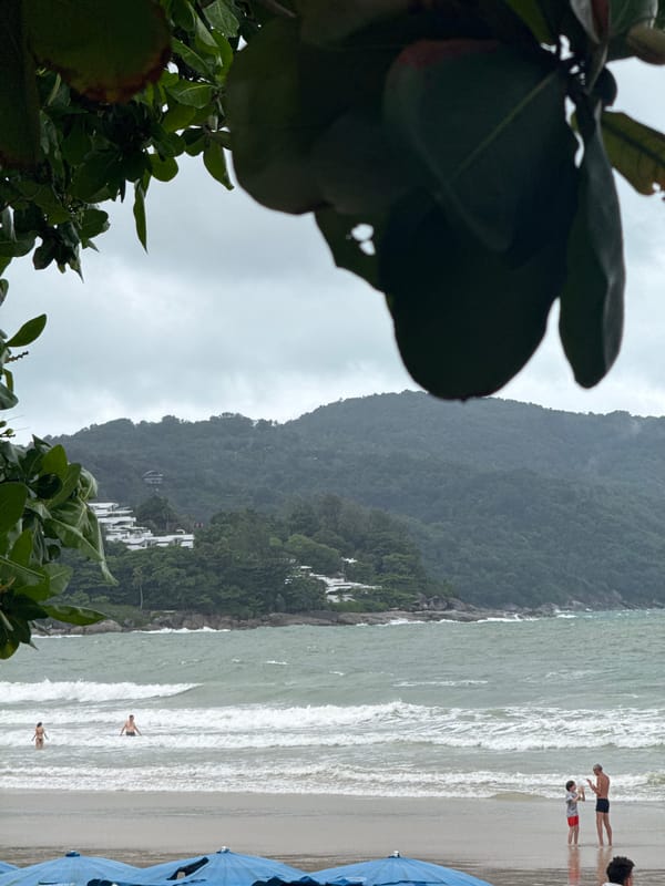 Karon Beach on a grey, busy July morning