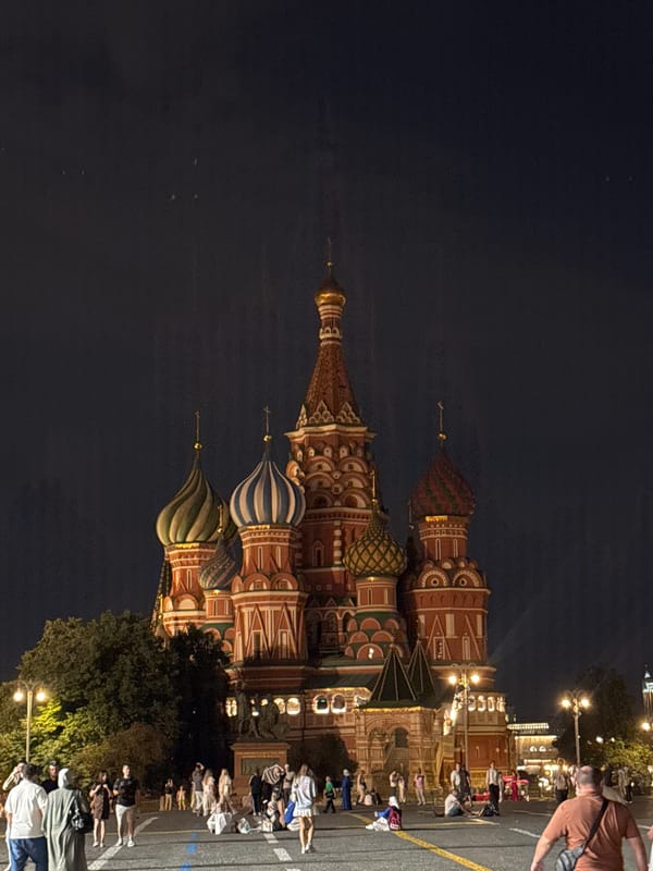 Red Square at night, St. Basil's and the Kremlin glowing