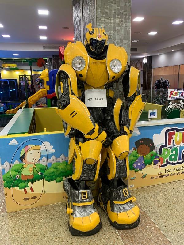 Mall visit with Transformers display and Brazil sports viewing