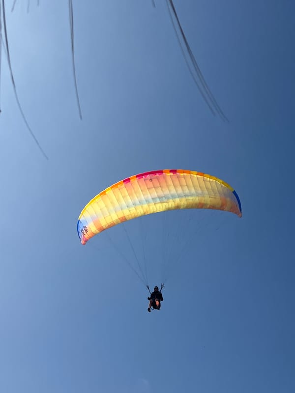 Paragliding event on Arica's beach, multiple pilots and ground crew