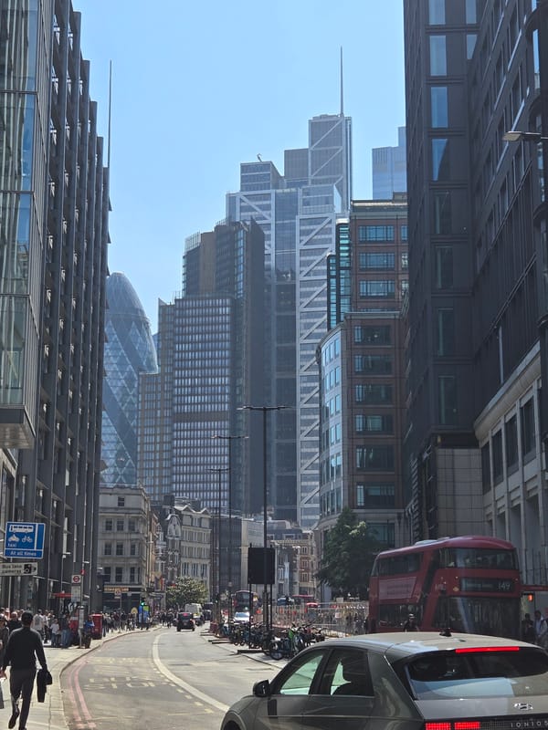 London street scenes: modern architecture and bronze elephant statue documented