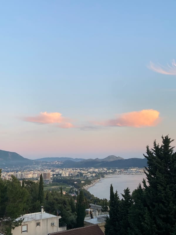 Sunset view captured over coastal town Šušanj, Montenegro